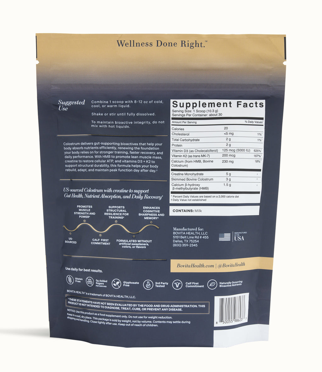 Bovita Health Colostrum + Creatine 30 Serving Pouch - Backside 6