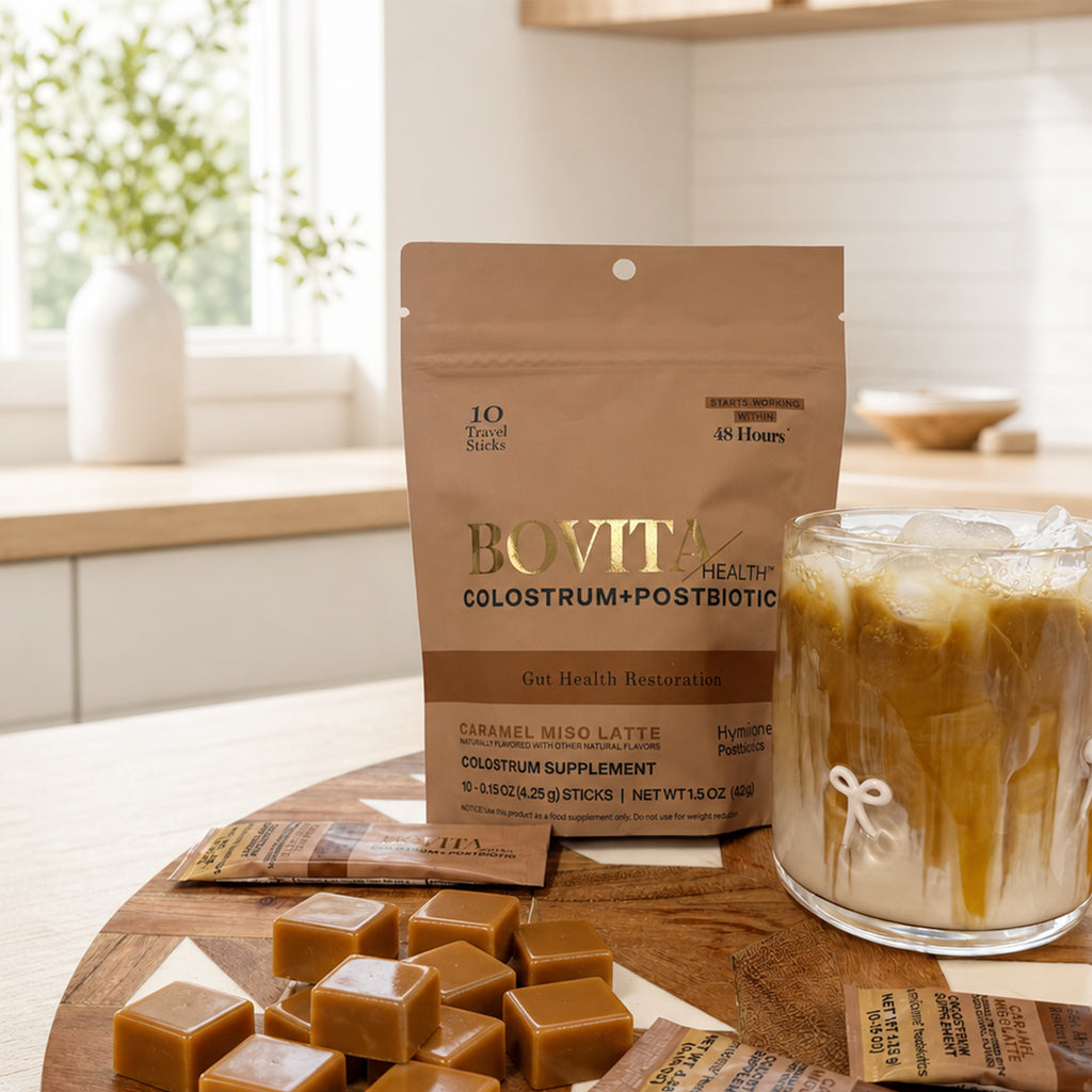 Bovita Health Colostrum + Postbiotic Caramel Miso Latte, 10-Count Stick Pack Pouch 2
