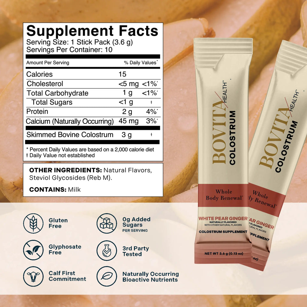 Bovita Health Colostrum White Pear Ginger, 10-Count Stick Pack Pouch 5
